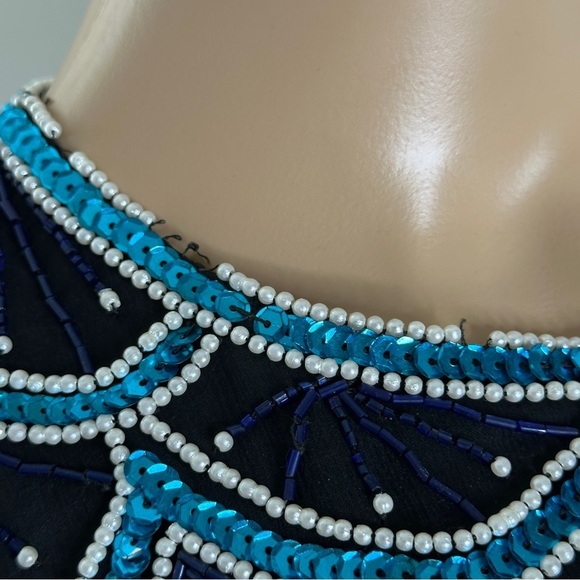 Laurence Kazar vintage sequin beaded black and blue top medium - Picture 3 of 7